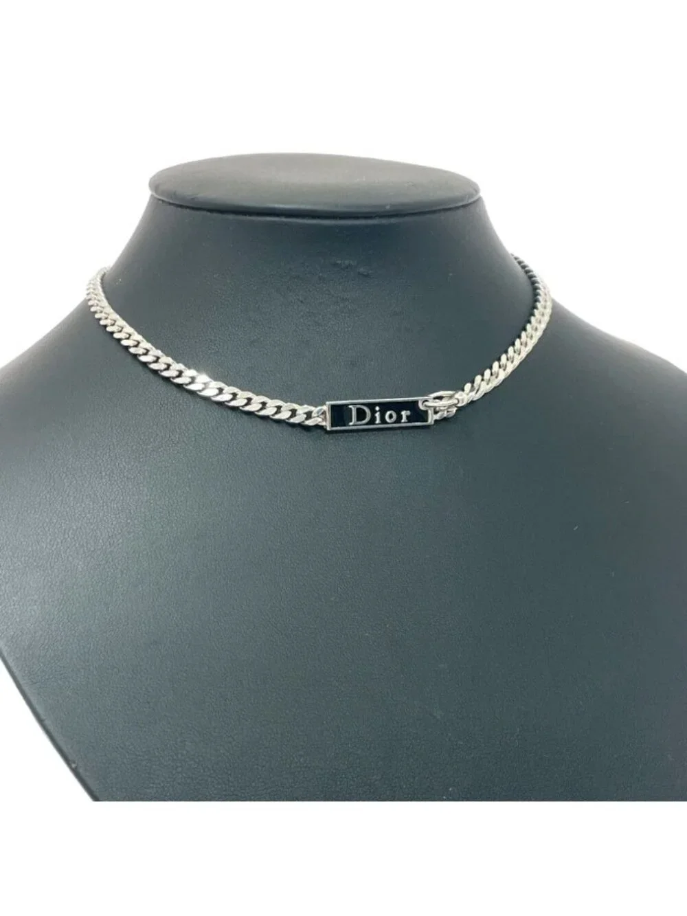 Dior Brass Logo Plate Body Earrings Motif Necklace Silver
